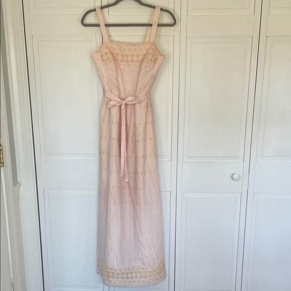 Vintage Lanz Blush Eyelet Maxi Dress from the 1960s or 1970s Sz5/6